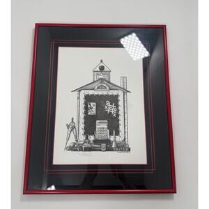 Vintage 1994 Signed Don Stewart 'School House' Surrealist Pen & Ink Framed Print